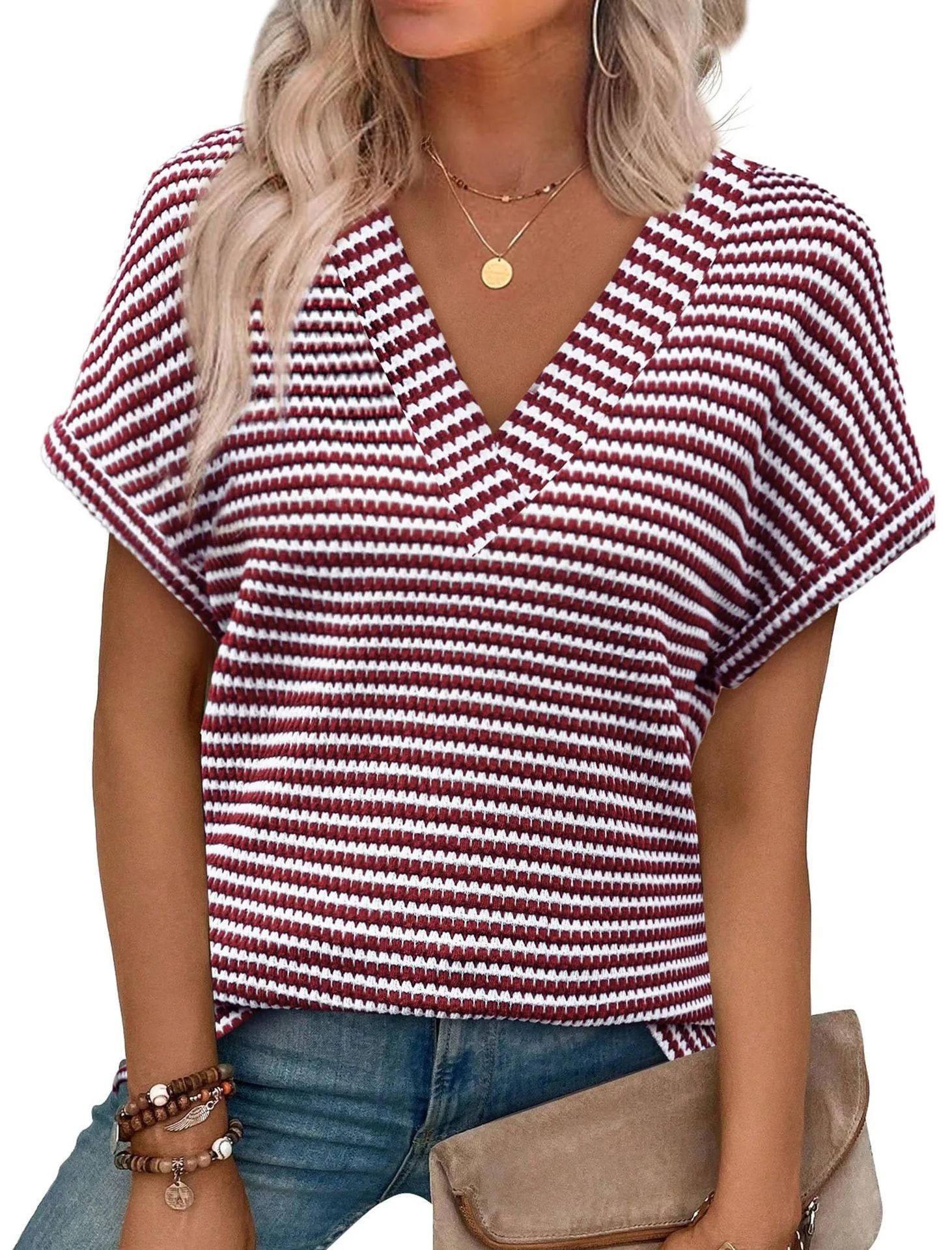 Women's V-Neck Color Block Knit Top – Three-Quarter Sleeve Button Pullover - Image 7